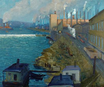 Aaron Harry Gorson, Allegheny River Dawn, Mühle Szene am Abend, Wandkunst