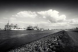Containerterminal in de haven van Rotterdam met 2 containerschepen van Stedelijke landschappen - Rick Van der Poorten Fotografie