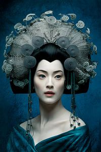 Junge Asiatin im Ukiyo-e-Stil mit Kopfschmuck