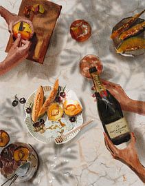 Champagne and peaches by Ekaterina Zagorska Art