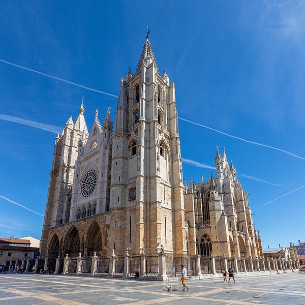 Zijaanzicht van de Kathedraal van Leon in Spanje van Joost Adriaanse