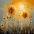 Paardenbloemen en de ondergaande zon van Koffie Zwart thumbnail