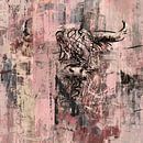 Schotse hooglander semi abstract in roze en taupe van Emiel de Lange thumbnail