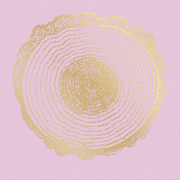 Moderne abstracte botanische minimalistische kunst in goud op roze van Dina Dankers