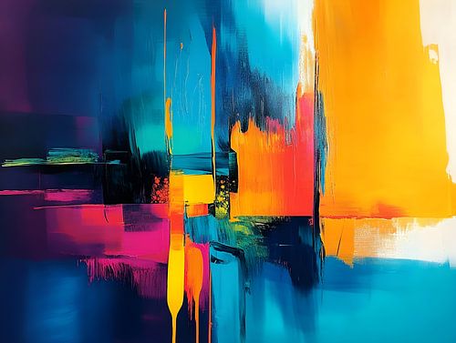 Abstract in turquoise en oranje