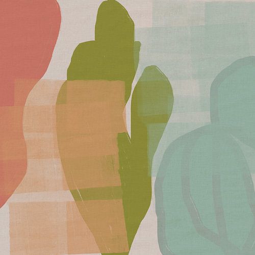 Natuurlijke vormen in stoffig roze, groen, blauw