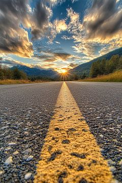 Road into the sunset light by Poster Art Shop