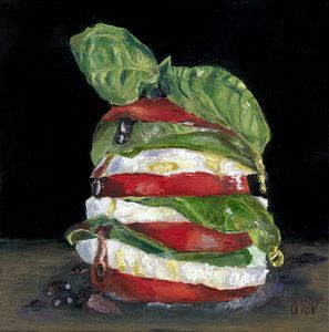 heerlijke Italiaanse Caprese salade, olieverf schilderij van Astridsart