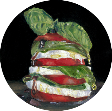 heerlijke Italiaanse Caprese salade, olieverf schilderij van Astridsart
