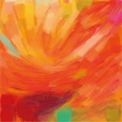 Levendig abstract werk in oranje, groen  en rood