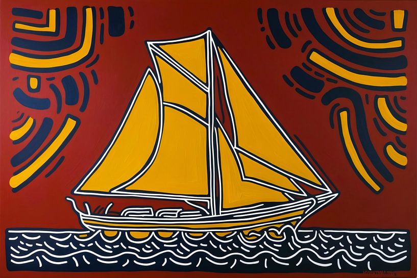 Colourful sailboat at sea by Art & Soul Creations