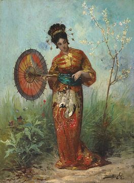 Japanese woman with a parasol van Gisela - Art for you
