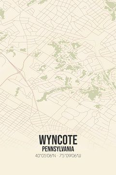 Vintage landkaart van Wyncote (Pennsylvania), USA. van MijnStadsPoster