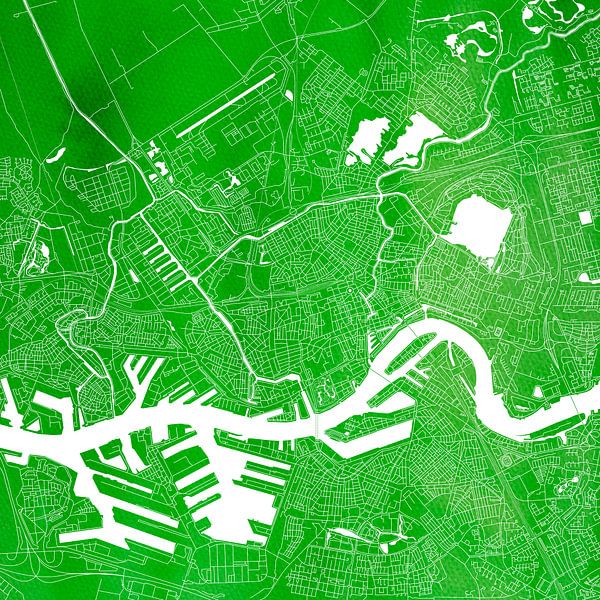 Rotterdam Stadskaart | Groen aquarel  Vierkant van WereldkaartenShop