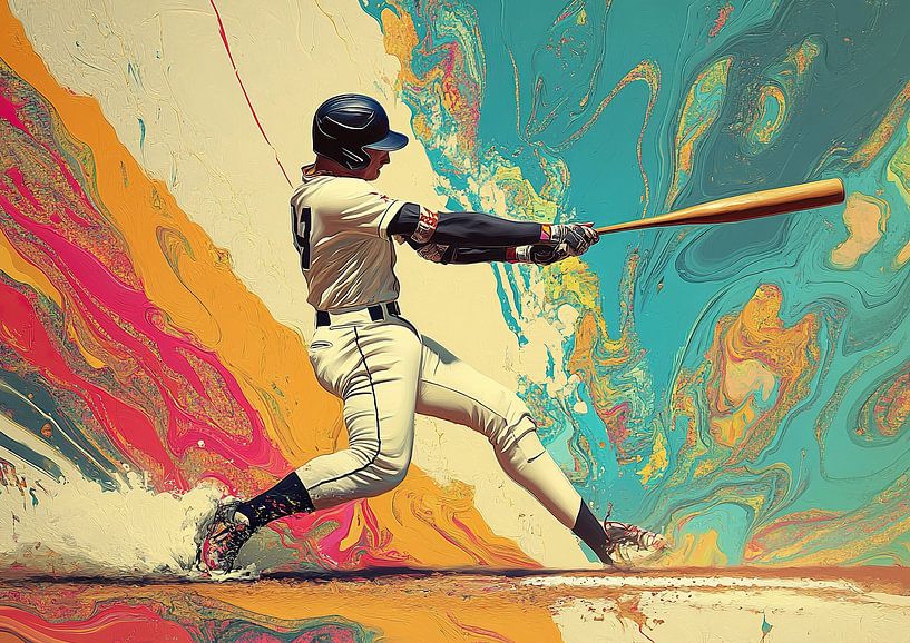 Active Baseball Player with Bat by OMG Art