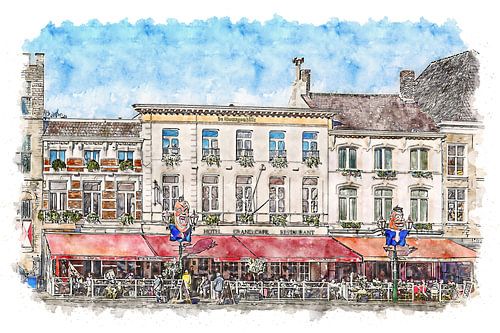Grand Café Hotel De Bourgondiër & Brasserie Leijnse in Bergen op Zoom (watercolour)