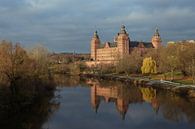 Schloss Johannisburg aan de oever van de rivier de Main met reflectie in het donkerblauwe water, ber van Maren Winter thumbnail
