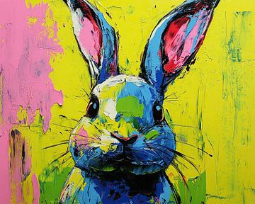 Zomer Konijn Kleur | Vrolijk Konijn Met Oren van Abstract Schilderij