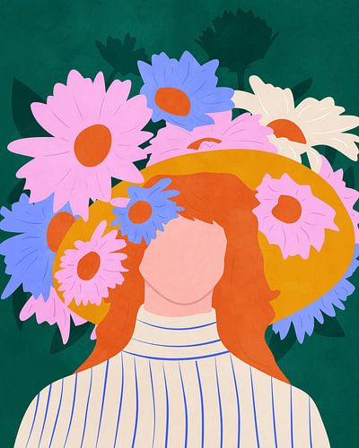 Chapeau d'or et fleurs sauvages