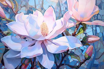 Magnolia | Softly whispering flowers | Oil painting | Magnolias | Colourful beauty by Blikvanger Schilderijen