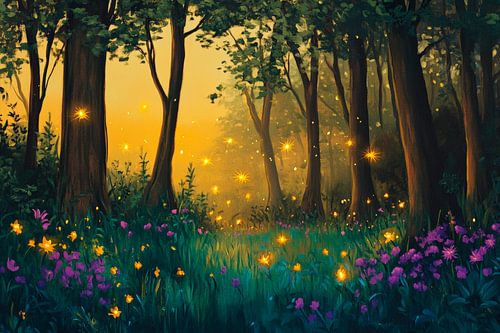 Betoverend bos in het avondlicht