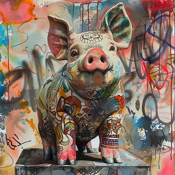 Gangsterschwein mit Graffiti-Hintergrund von Lauri Creates