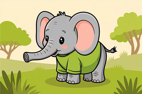 Schattige olifant in groene shirt
