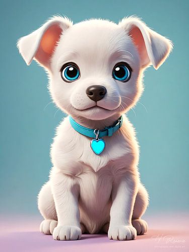 Lief wit hondje Bella – schattig puppyportret met blauwe ogen