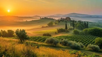 Sunbeams over Tuscan Fields by Vlindertuin Art