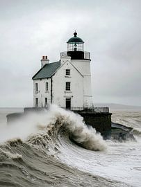 Forteresse dans la tempête - Le phare défie la mer sur Klaus Tesching - Art-AI