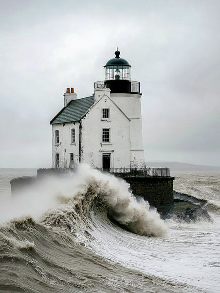 Festung im Sturm – Der Leuchtturm trotzt der See von Klaus Tesching - Art-AI