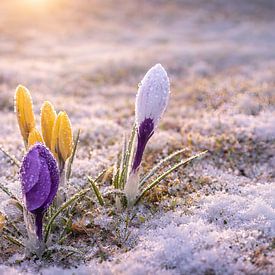 Crocus dans la douce lumière du matin sur Christina Bauer Photos