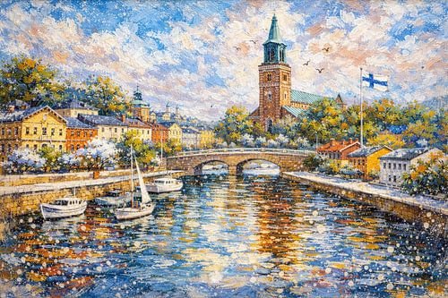 Turku in Finland, een impressionistisch schilderij.