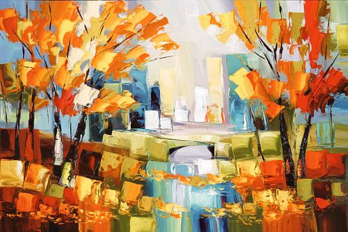 Abstract herfstlandschap met brug