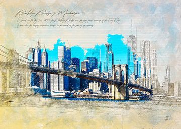 Brooklyn Bridge naar Manhattan van Theodor Decker
