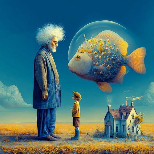Le Vieil Homme et le Poisson | Une œuvre onirique surréaliste en art mural
