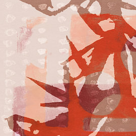 Farbenfrohes abstraktes Gemälde mit botanischen Motiven in Orange, Weinrot, Beige und Flieder II von Abstrakte minimalistische Kunst