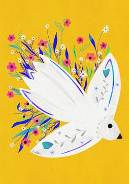 Vogel in bloemen illustratie van Baroo Bloom
