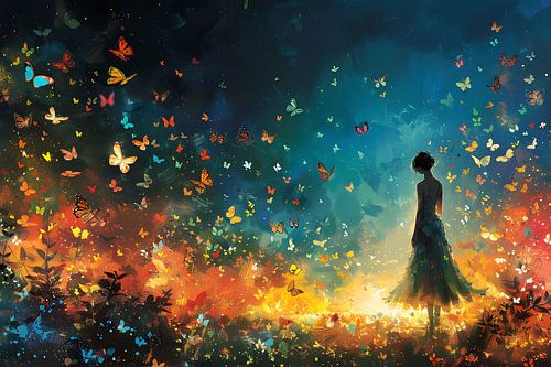Schilderij met Vlinders | Schilderij Vrouw met Vlinders | Vlinder Schilderij