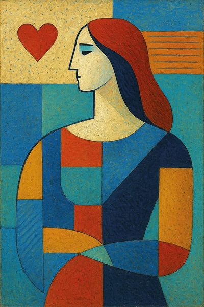 Peinture géométrique de la reine des cœurs. par Galerie Hoppenbrouwers