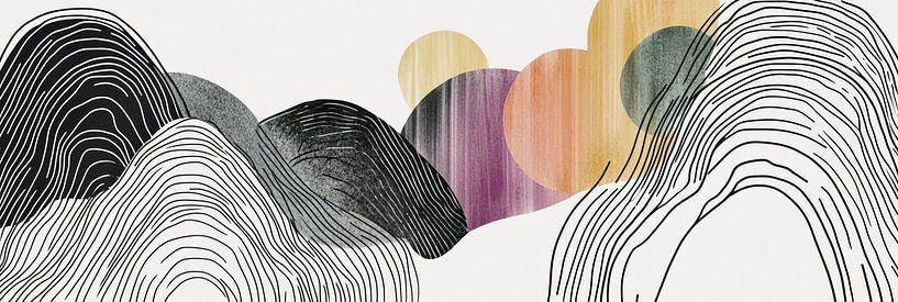 Modern lines in earthy arches abstract panorama by Digitale Schilderijen