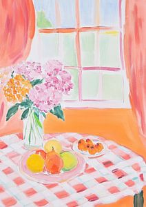 Obst und Blumen: Ländliche Gouache im Matisse-Stil