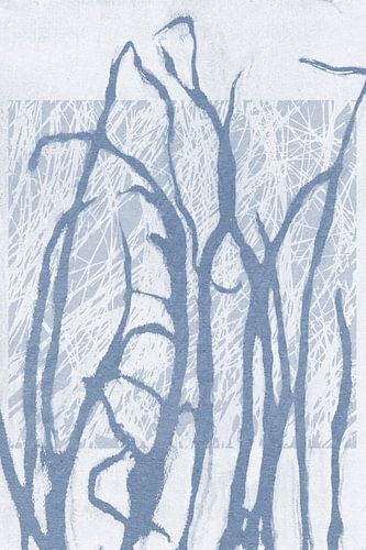 Ikigai. Zon en gras. Abstracte Zen kunst. Japanse stijl in blauw en wit V