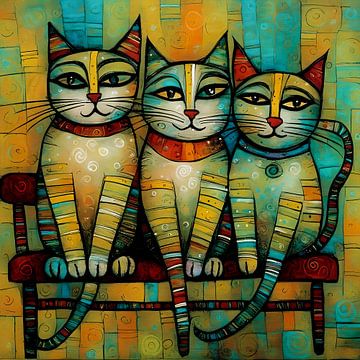 Levendig Katten Trio van Jan Keteleer (JanKé): Een reis voorbij het canvas