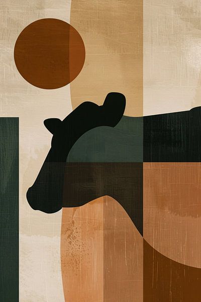 Stilisiertes abstraktes Bild von Pferd und Sonne von Art & Soul Creations