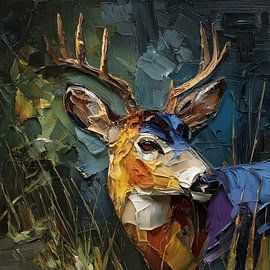 Sfeervol Hert portret in olieverf van Stad & Wand