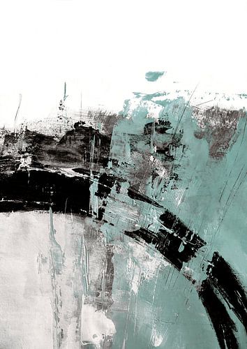 Abstract groen en zwart schilderij met structuurlagen