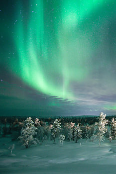 Noorderlicht met sneeuw in Finland