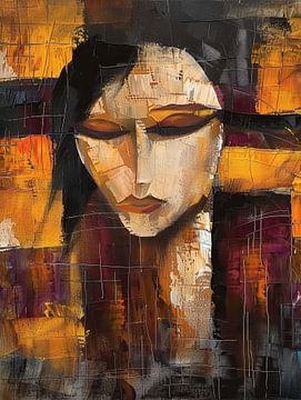 Vrouw Donker Haar | Abstracte Vrouw Met Kleuren van Kunst Kriebels