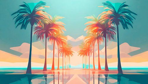 Palm trees with sunset